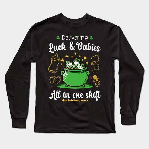 Delivering Luck & Babies St Patricks Day Long Sleeve T-Shirt by Depot33